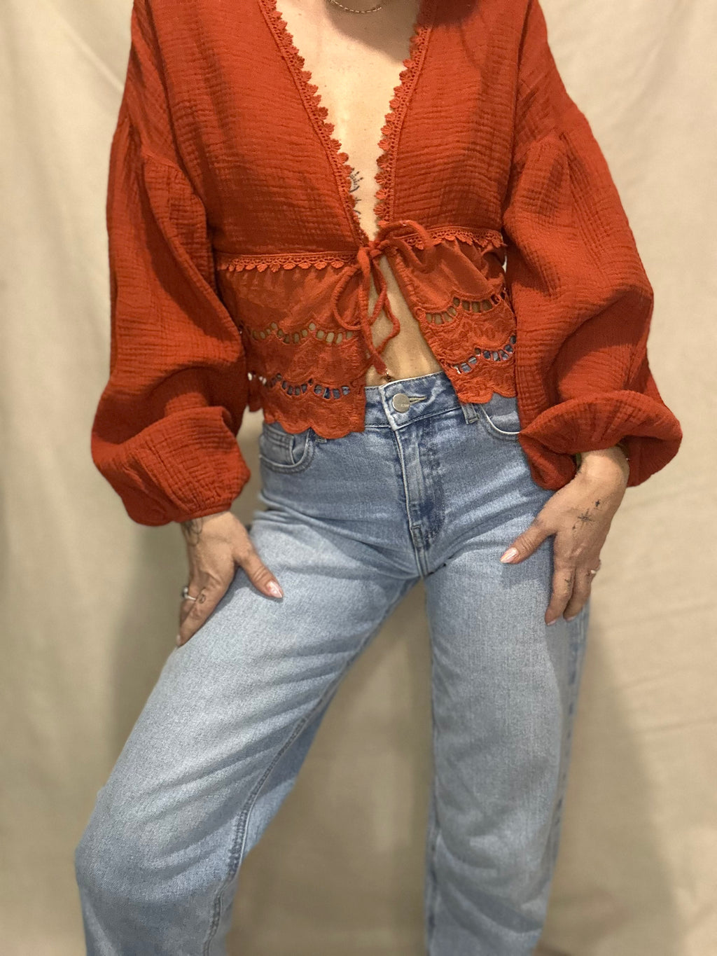 Maéva - Blouse bohème terracotta