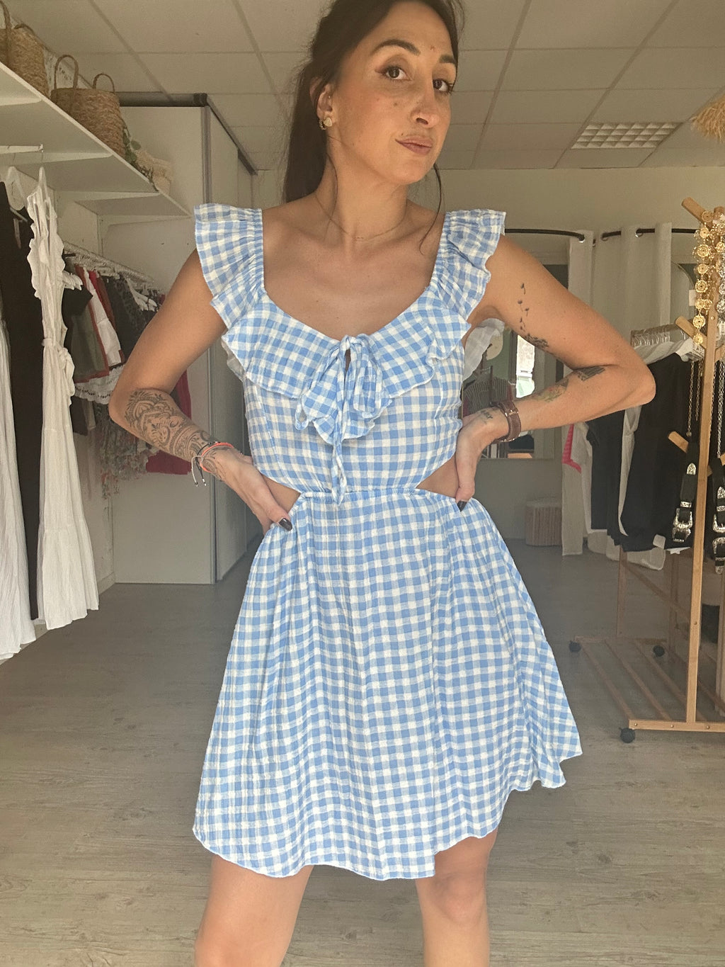 Robe courte vichy bleu