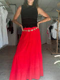 Elodie-Jupe longue rouge en coton semi transparente