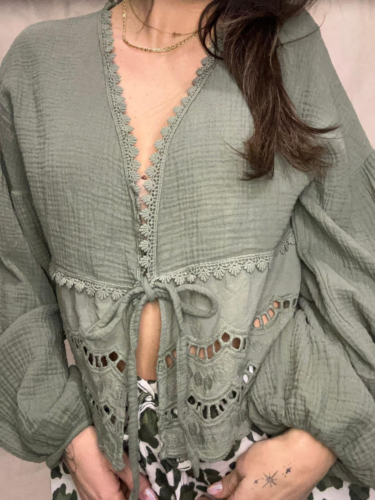 Maéva-Blouse bohème kaki