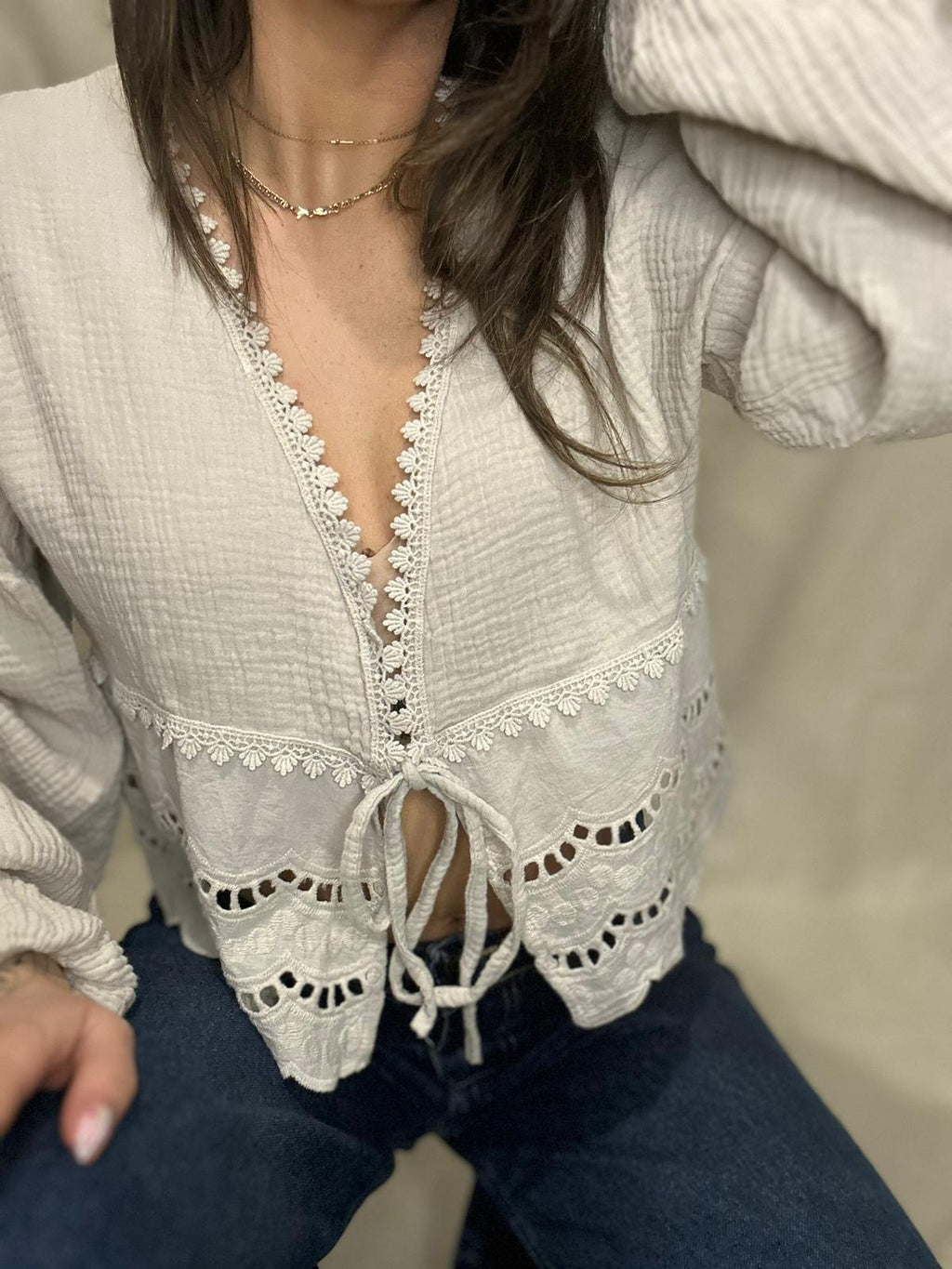 Maéva - Blouse bohème beige