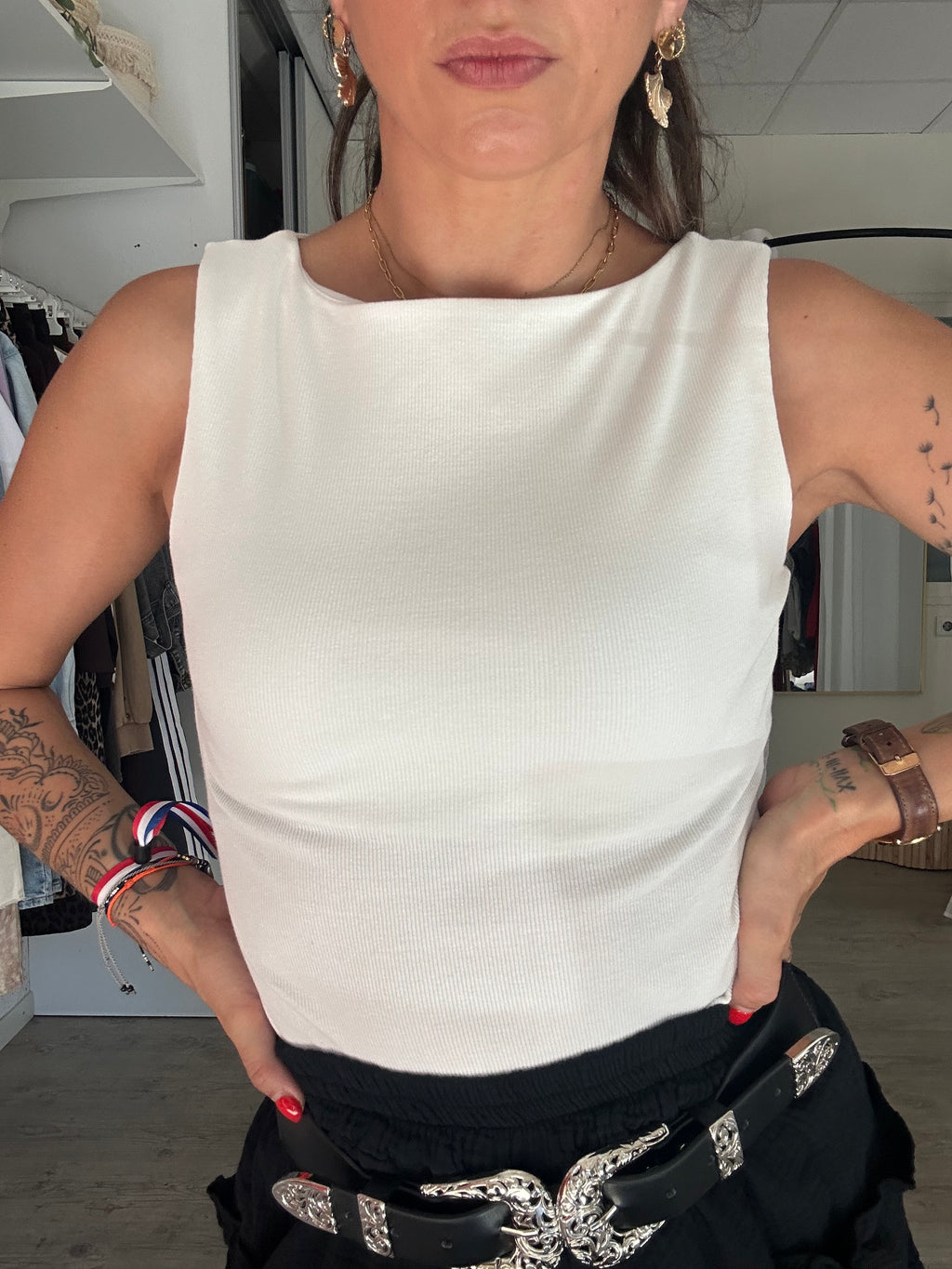 T-shirt encolure carré - blanc