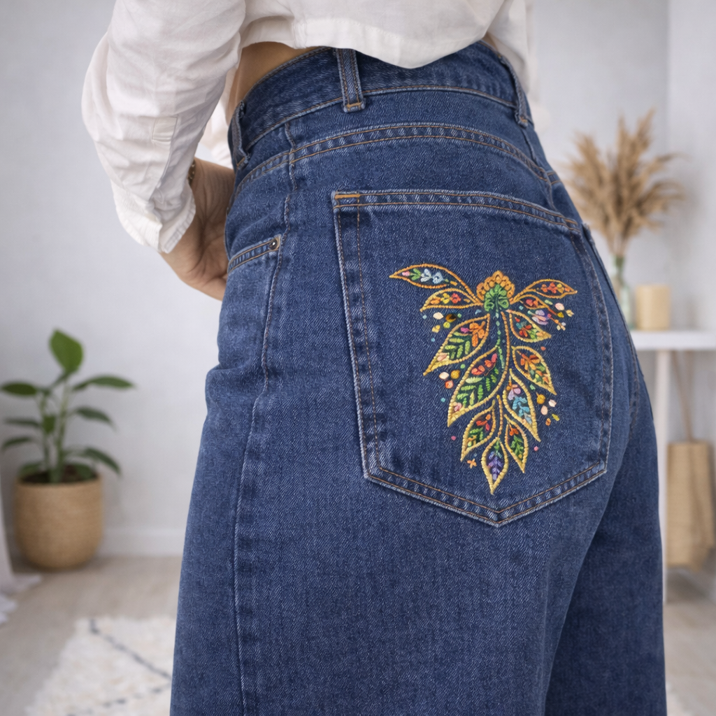 BLUE - JEAN WIDE LEG BRODERIE