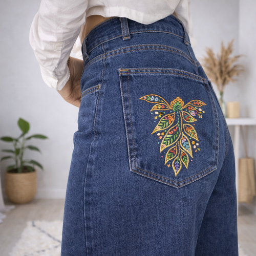 BLUE - JEAN WIDE LEG BRODERIE